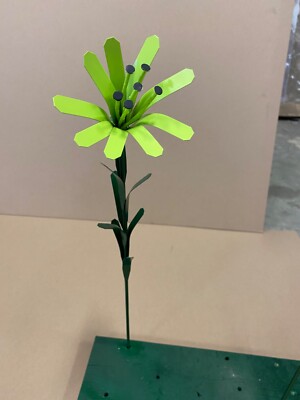 Recycled Metal Welded Lime Lilly W/ Nails Flower Stake Yard Art Rock Garden