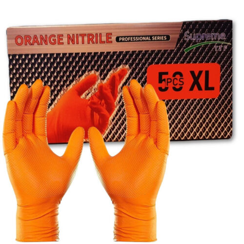 Disposable Work Gloves Vinyl Nitrile HD Grip Orange Black Powder & Latex Free - Picture 9 of 9