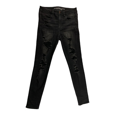 American Eagle Womens Jeans Size 6 Distressed Super Hi-Rise Jegging Black