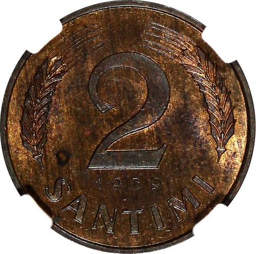 LATVIA Bronze 1939 2 Santimi NGC MS64 RB 1 YEAR TYPE Mint Luster KM# 11.2 (022) - Picture 4 of 4