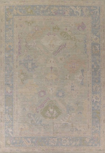 Green Oushak Living Room Rug 9x12 ft.Hand-Knotted Wool Vegetable Dye Area Carpet