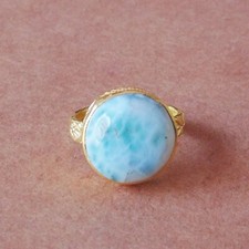 Natural Larimar Ring 18k Gold Plated Handmade Gift Ring Bohemian Gift Jewelry