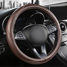 High-Grade Brown Genuine Leather Steering Wheel Cover for Men Women Real Cowhi