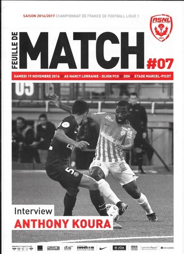 Feuille de match N°07 ASNL - Dijon FCO (2016 - 2017) - Ligue 1