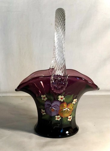 Mosser lila handbemalt 7 1/2" Stiefmütterchen Korb mit Original Aufkleber - Bild 1 von 2