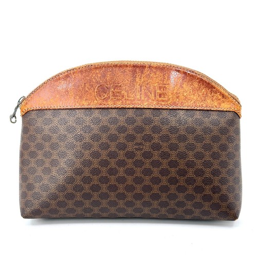 CELINE Pouch Clutch Bag Macadam Brown Leather PVC Authentic - Picture 17 of 18