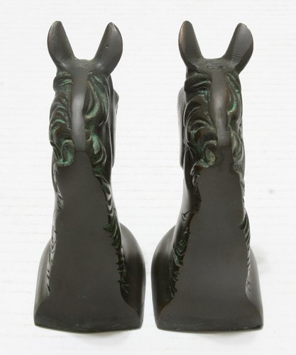Pair Horse Head Bookends Cast Metal Stallions 6 Inch Tall Vintage Equestrian - Picture 3 of 6