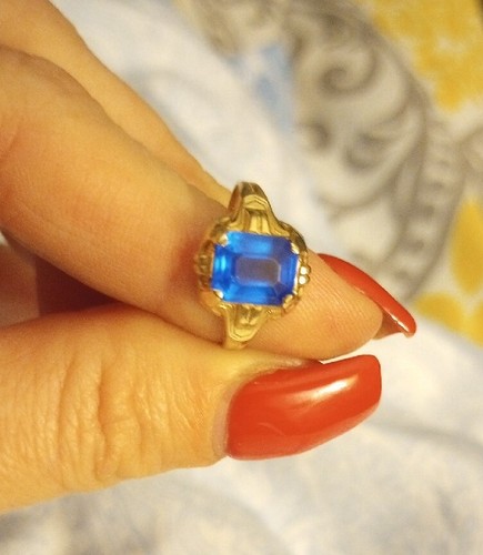 Antique 10K Gold Ring with Blue Stone- Size 5.5 thin ring. Spinel or emerald gem - Bild 13 von 13