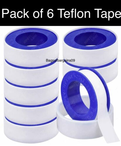 6 x PTFE Teflon Threaded Adhesive Plumbers Water Tight Sealing Tape 10m x 12mm - Picture 1 of 2
