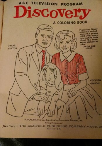 Libro para colorear ABC-TV Discovery, 1963 Saalfield, recuerdos de televisión vintage - Imagen 3 de 10