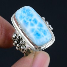 Larimar Gemstone Solid 925 Sterling Silver Handmade Statement Ring Jewelr CS-074