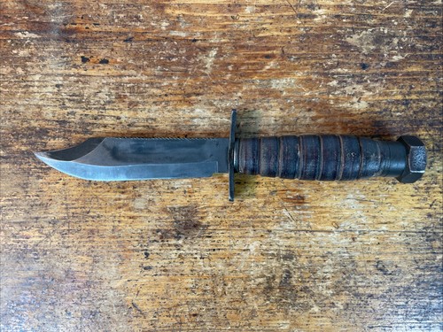 Vintage US 1984 Camillus Jet Pilot Survival Fighting Knife Stacked Leather