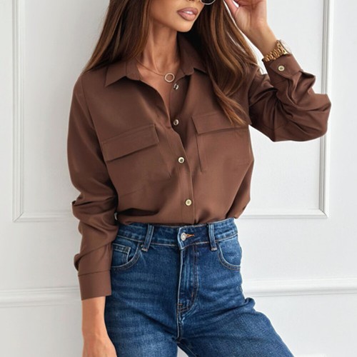 Women V-Neck Shirt Long Sleeve Casual Tops Ladies Holiday Button Down Blouse US - Picture 14 of 20
