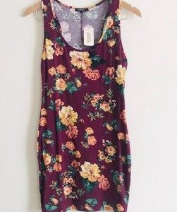 Forever-21-Burgundy-Floral-Mini-Racerback-Dress-Women-s-Size-Large-New-With-Tags