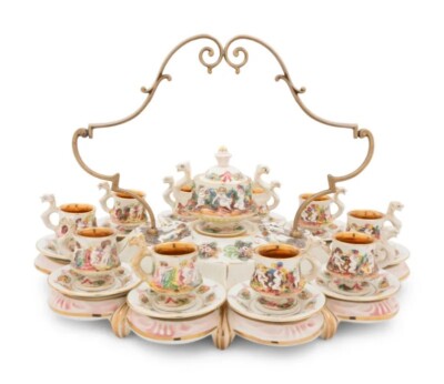 SALE! Capodimonte Set of 10 Demitasse Cups & Saucers with Sugar Bowl & Undertray