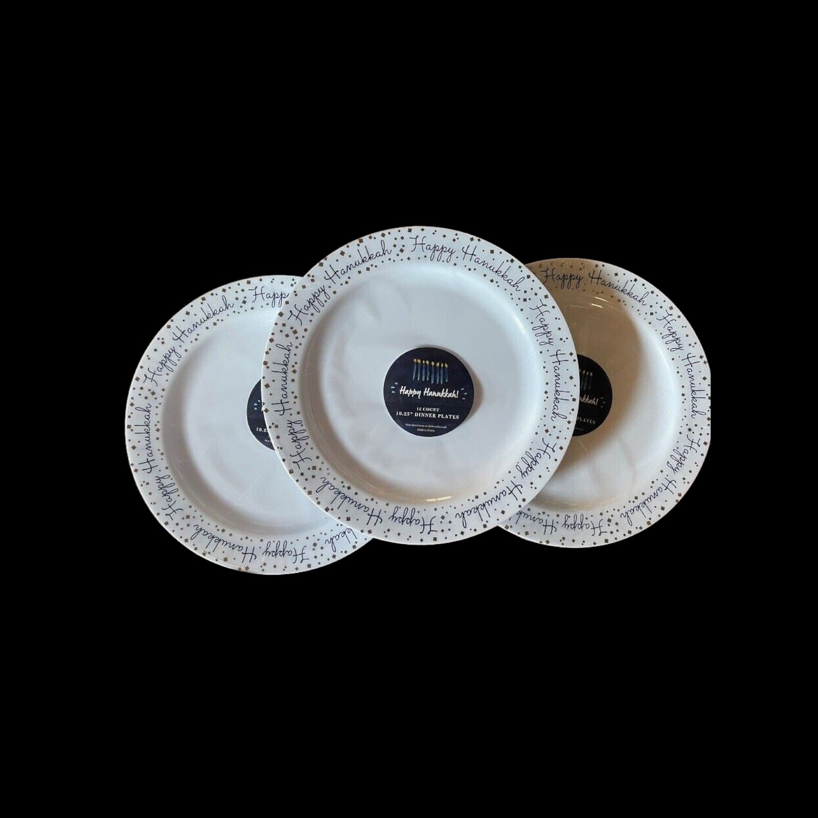 Happy Hanukkah Menorah 10.25 inch Plastic Dinner Plates 60 Count Jewish