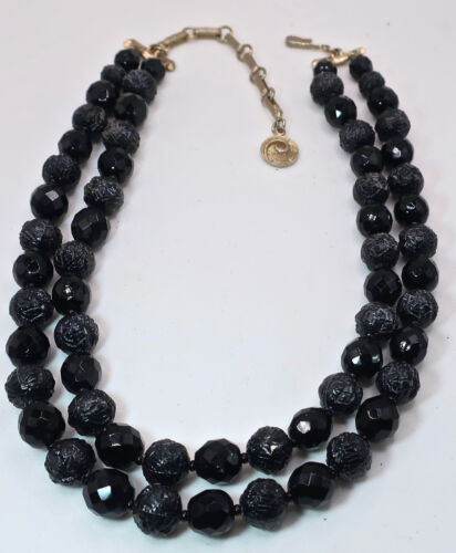 Vintage Designer Lisner Jewelry: 2 Strand 17" Necklace 2" Rhinestone Feather Pin - Picture 4 of 10