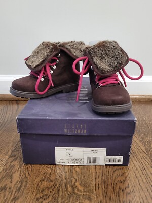 NIB new Stuart Weitzman Trek Boots Winter Suede Fur Brown Kids Girls  Toddler