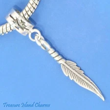 Native American Feather 925 Sterling Silver European Dangle Bead Charm Euro