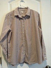 Kule Hutton Oversized Button Down Shirt Blouse Brown White Stripe Woman’s Medium