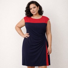 Lauren Ralph Lauren Womens 16 Dress Faux Wrap Short Sleeve Pink Navy Blue Ruch