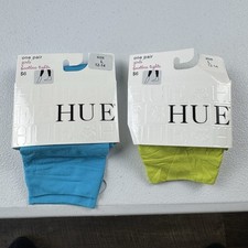 Hue Girls Flat Knit Footless Tights Neon Blue Kiwi Green Size Large 12-14 2 Pair