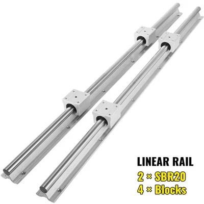 VEVOR 2X SBR20 650-2200mm Linear Rail Fully Supported Shaft Rod with 4X SBR20UU Block