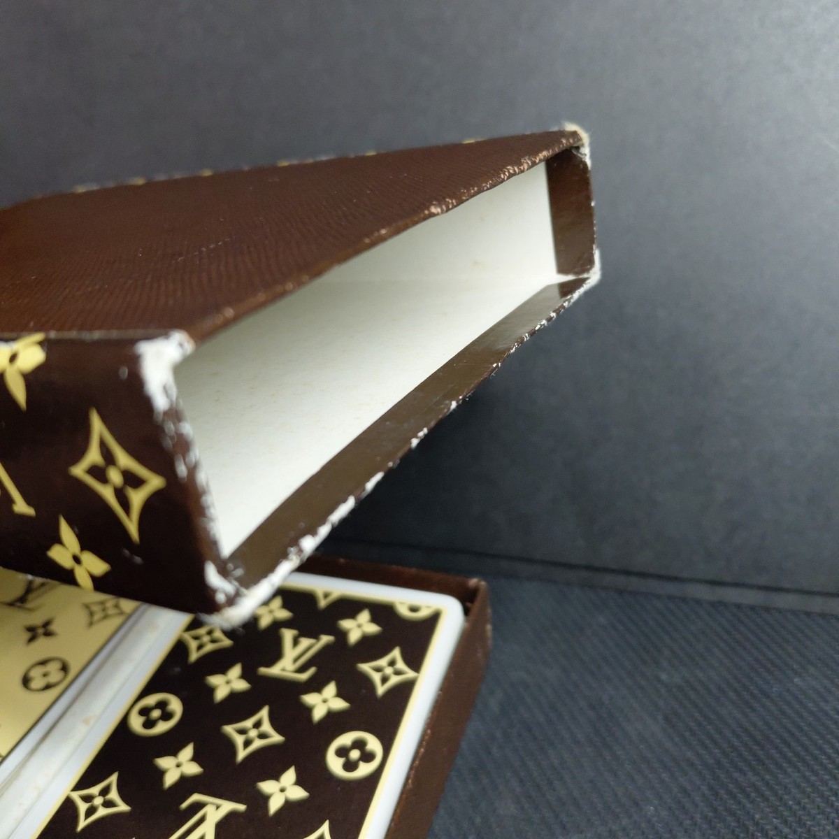 Vtg 1970s Louis Vuitton Monogram Double Deck Playing Cards Gilt
