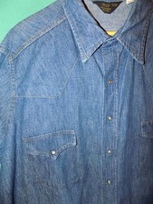 Nice Vtg 70s SEARS ROEBUCKS DENIM WESTERN WEAR LS SHIRT, PEARL SNAPS, Sz 2XL