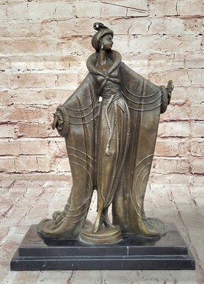 Elegant Fashion Girl Posing Bronze Sculpture Art Deco Marble Base Home Decor Art