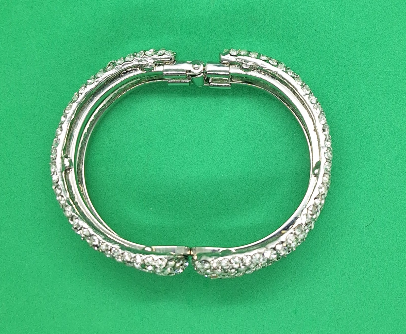 Vtg Silvertoned Spring Hinged Bangle Bracelet Wit… - image 2