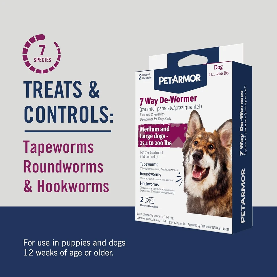 7 Way De-Wormer for Dogs, Oral Treatment for Tapeworm, Roundworm & Hookworm in L - Image 2 of 4