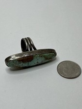 Vintage Style Turquoise Sterling Silver Ring Long Oval Stone Size 9.5 23.4g