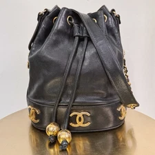 Vintage Chanel Triple CC Bucket Bag Black Lambskin 24K Gold Hardware Authentic