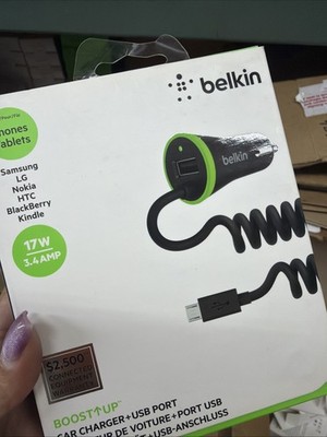 Belkin - Boost Up Universal Car Charger USB with Micro USB Cable - Black/Green