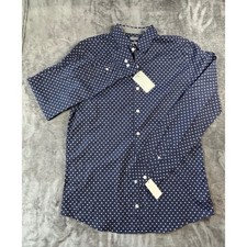 Van Heusen Big & Tall Navy Purple Polka Dot Stain Shield Shirt LT 16-16.5 NEW