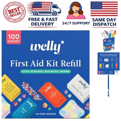 Complete 100-Count First Aid Kit Refill - Bandages, Wipes & Creams Included