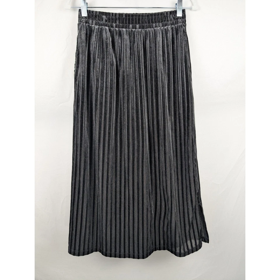 Maxi Falda Plisada Terciopelo Terciopelo Negro Downeast S Bolsillos Elásticos Capricho Y2K Foto 2 de 4