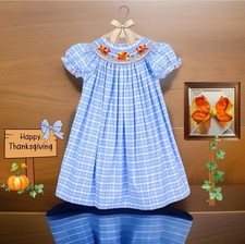 Girls NWT Classic Whimsy Smocked Dress Plaid Thanksgiving Turkeys Free Bow 6