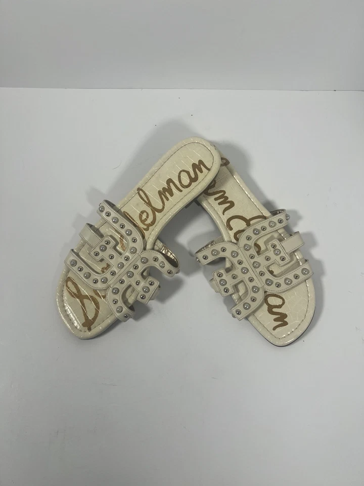 Sam Edelman Bay 2 Pearl Stud Sandal Size 10 Slip On Slides Flat Leather Open Toe - Image 2 of 4
