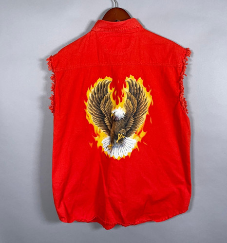 Twin Motorcycle Apparel Sleeveless Shirt Adult Large Red Orange Flaming Eagle