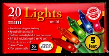 NEW Christmas 20 Count Multi Colored Incandescent Mini Lights Indoor Use