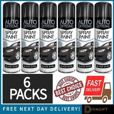 6 x BLACK SATIN FINISH SPRAY PAINT 250ML AEROSOL AUTO EXTREME CAR METAL PLASTIC