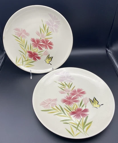 Red Wing Pottery 2123 Pink Lilac Spice Butterfly Dinner Plate 11" Lot 2 Vintage
