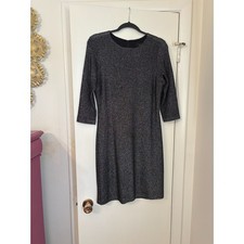 Karen Kane Large Black & Silver 3/4 Sleeve Liquid Knit Jersey Feel Midi Dress