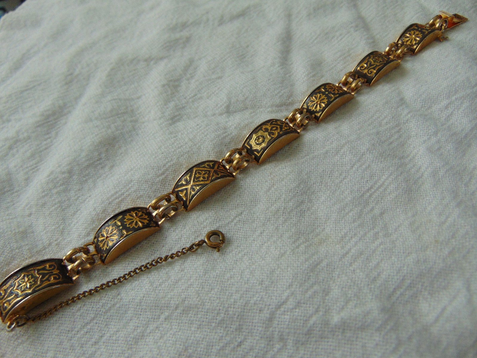 vintage Damascene link bracelet safety chain