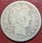 1902-S Barber Quarter. Free Shipping