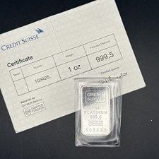 1 oz Credit Suisse Platinum Bar, sealed with Assay Cert. Extremely Low Serial # 3399.00 per troy oz