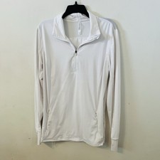 Fabletics White Pullover Performance Jacket Size XL Thumb Holes Zip Pocket Gym