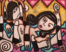 NUDE Woman Original 11x14 Painting Oil Pastel KSAMS Abstract Haunted Mood